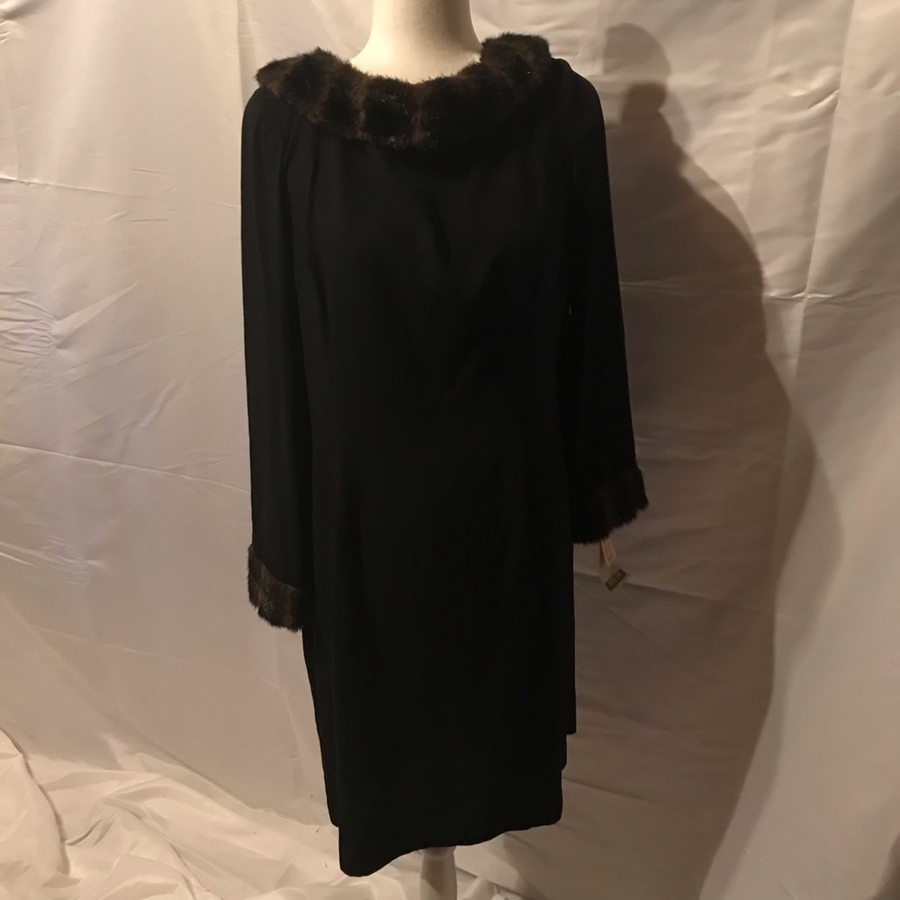 Black dress with fur collar